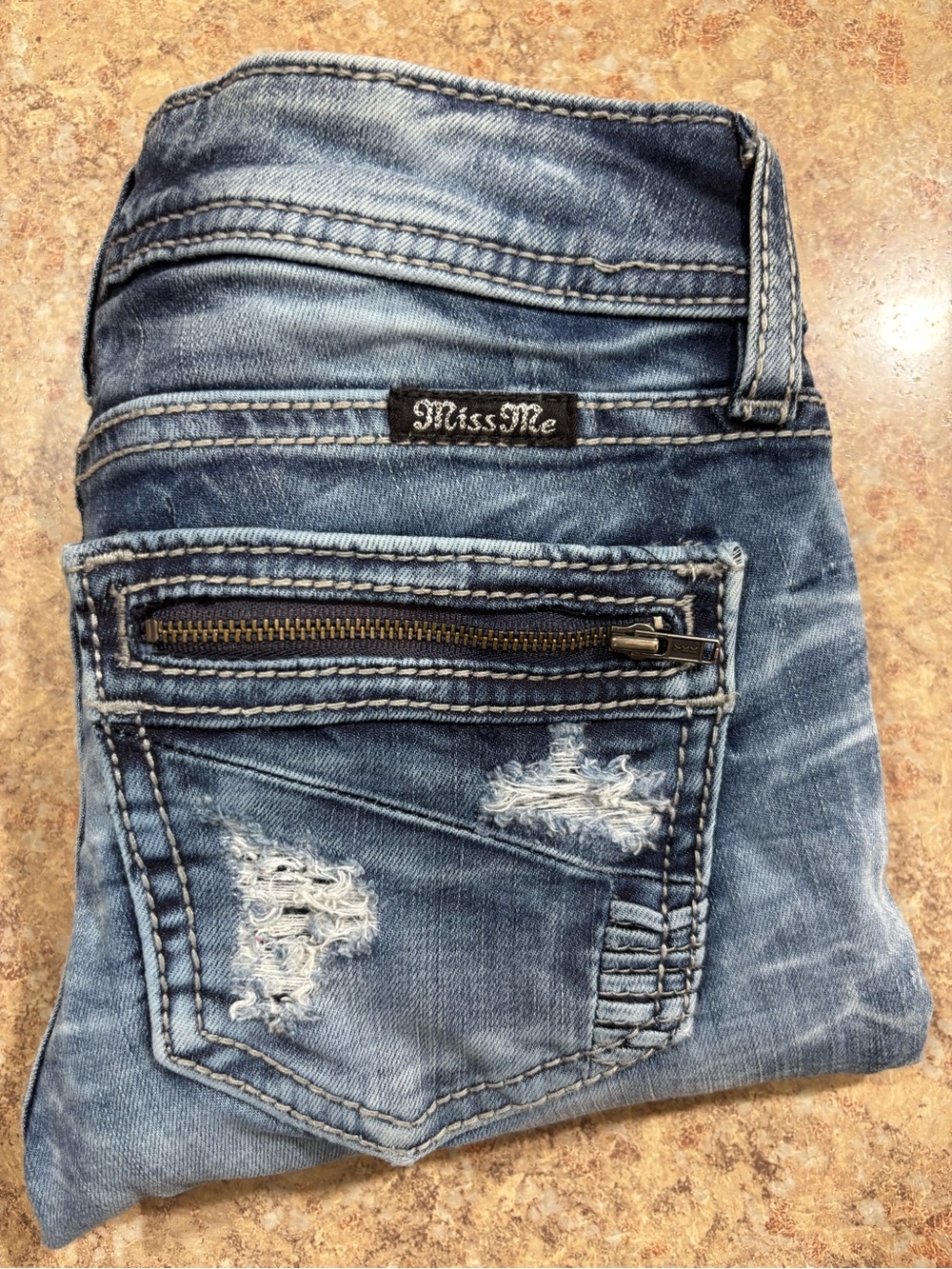 Miss Me Light Blue Distressed Skinny Jeans with Zip Pocket